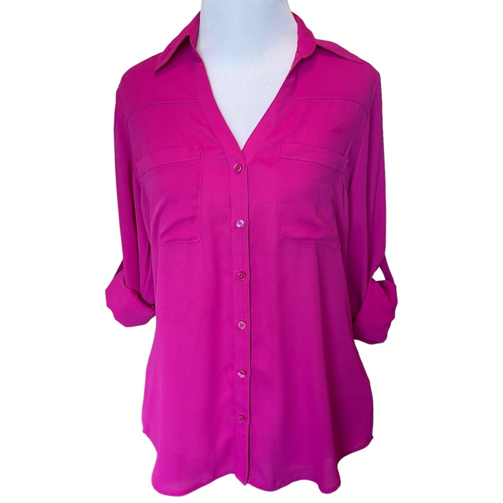Express Button Front Fuchsia Pink Portofino Shirt… - image 1